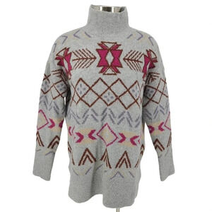 Lou & Grey LOFT Tunic Sweater Gray Fair Isle Long Sleeve Pullover